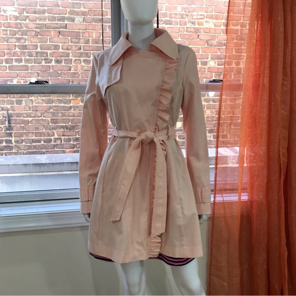 Jessica Simpson Blush Ruffle Trench Coat M - Picture 3 of 8